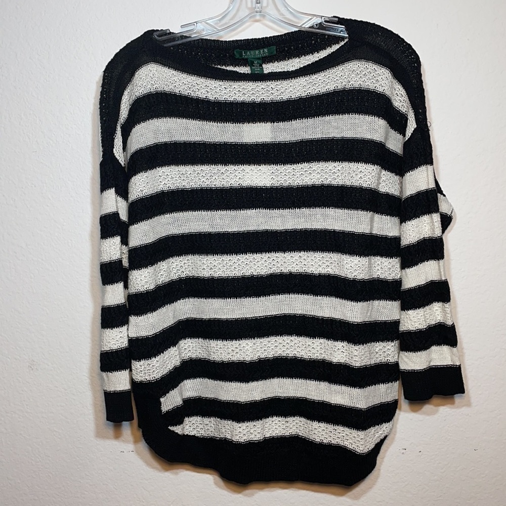 NWT Lauren Ralph Lauren Linen Blend Sweater – Size M – Nautical Coastal Style - Picture 2 of 10